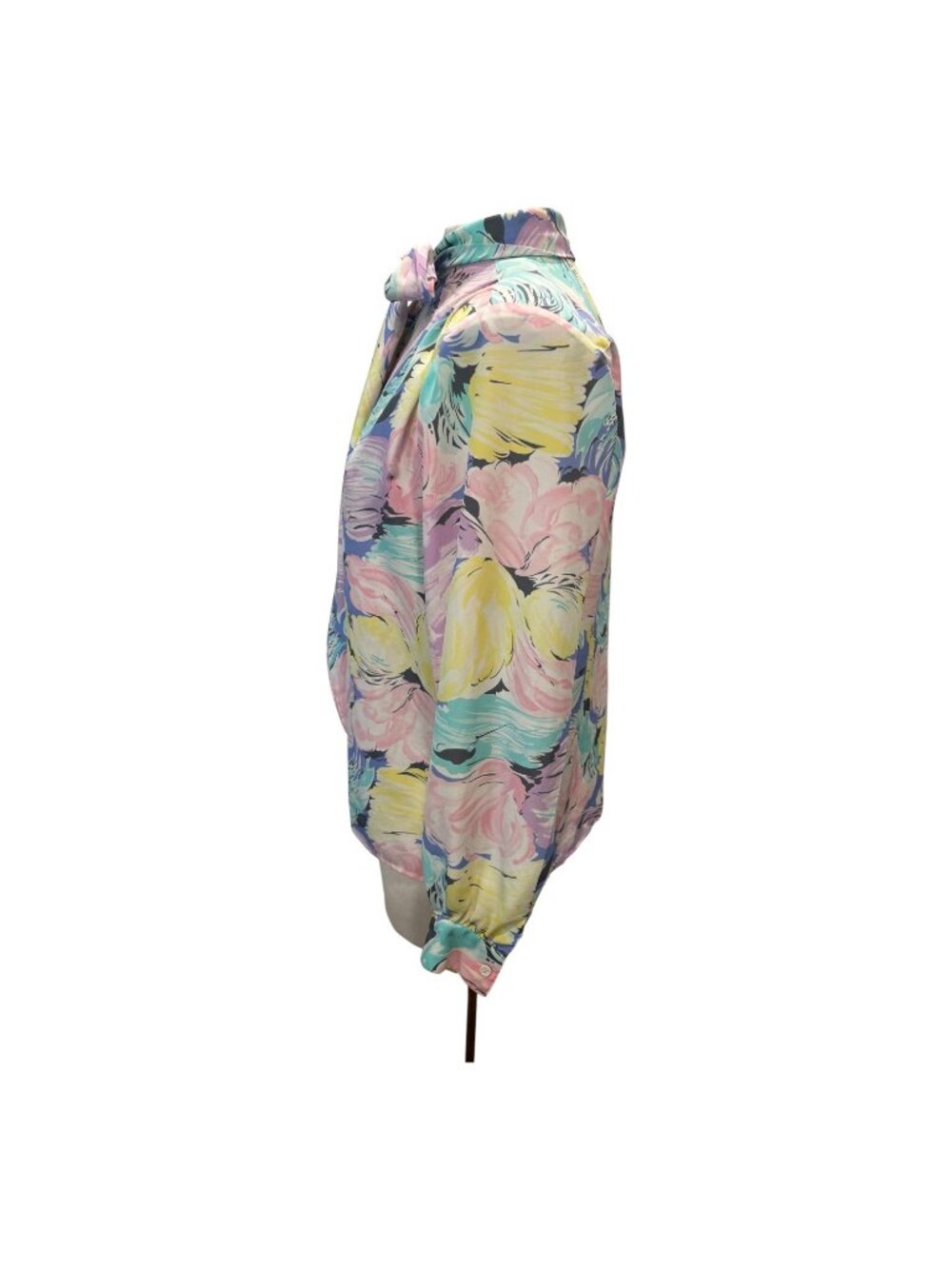Vintage Balenciaga Paris Pastel Floral Bow Blouse Size 6 Watercolor Secretary To - Picture 3 of 11